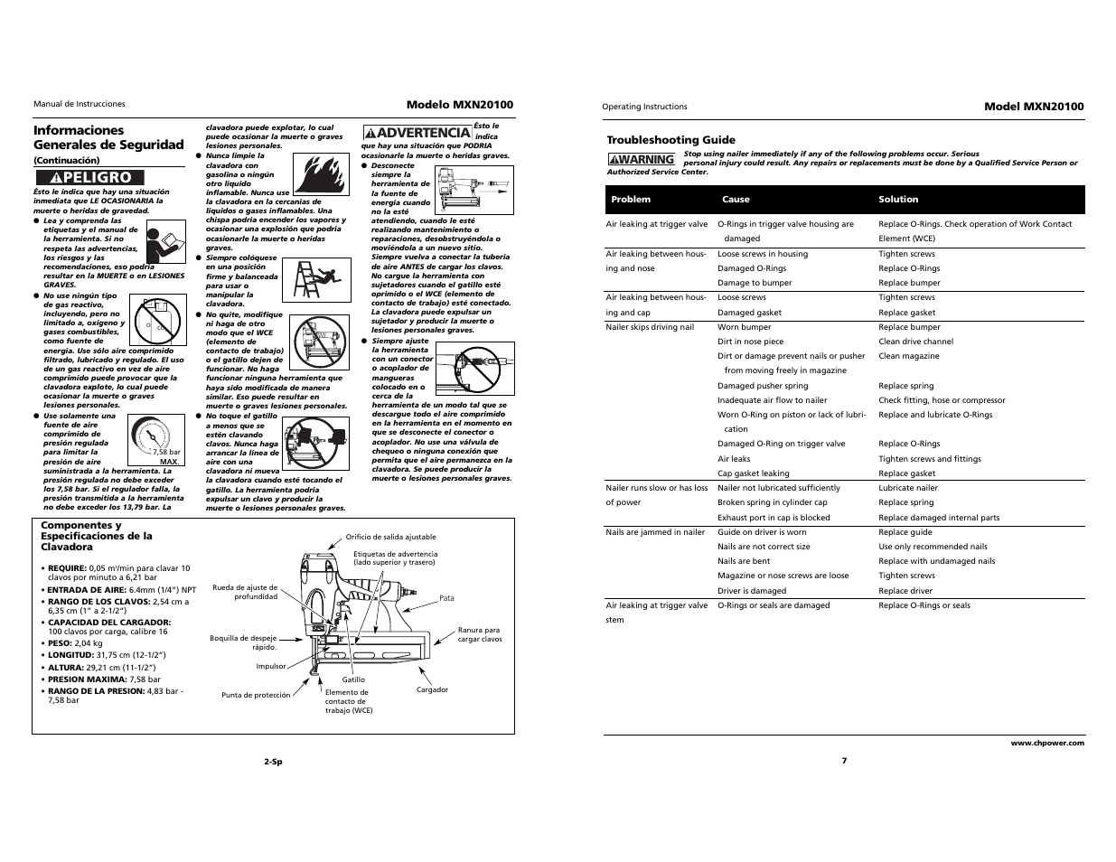 Campbell, Peligro, Advertencia | Campbell Hausfeld MXN20100 User Manual | Page 7 / 12