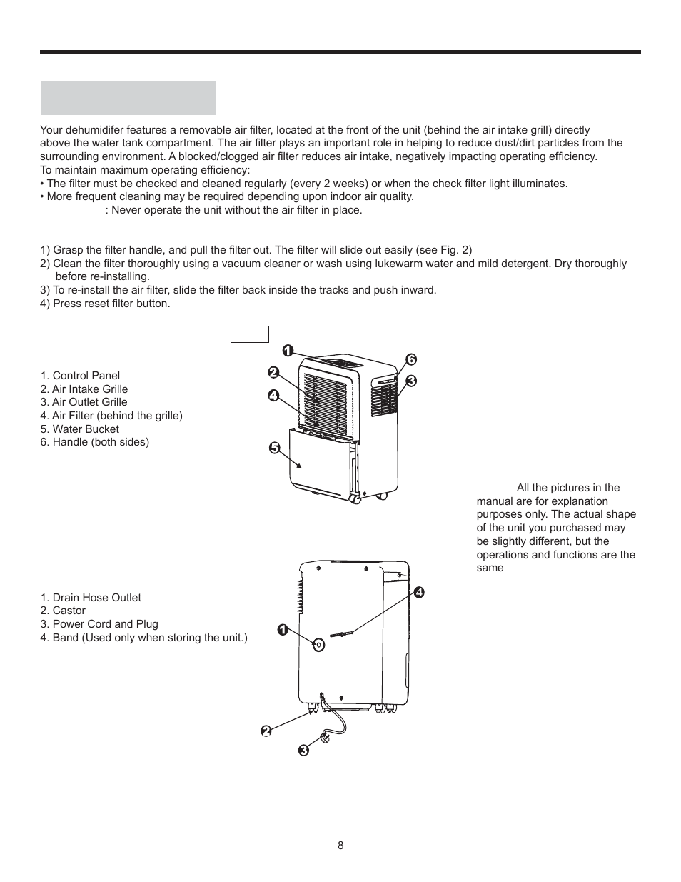 Operating instructions, Air filter | Danby DDR30B1GB User Manual | Page 10 / 39