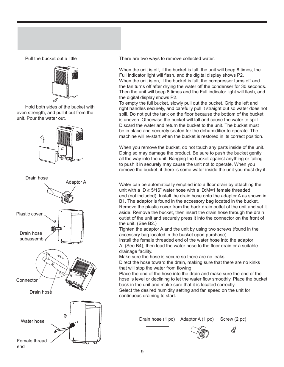 Operating instructions, Removing collected water | Danby DDR30B1GB User Manual | Page 11 / 39