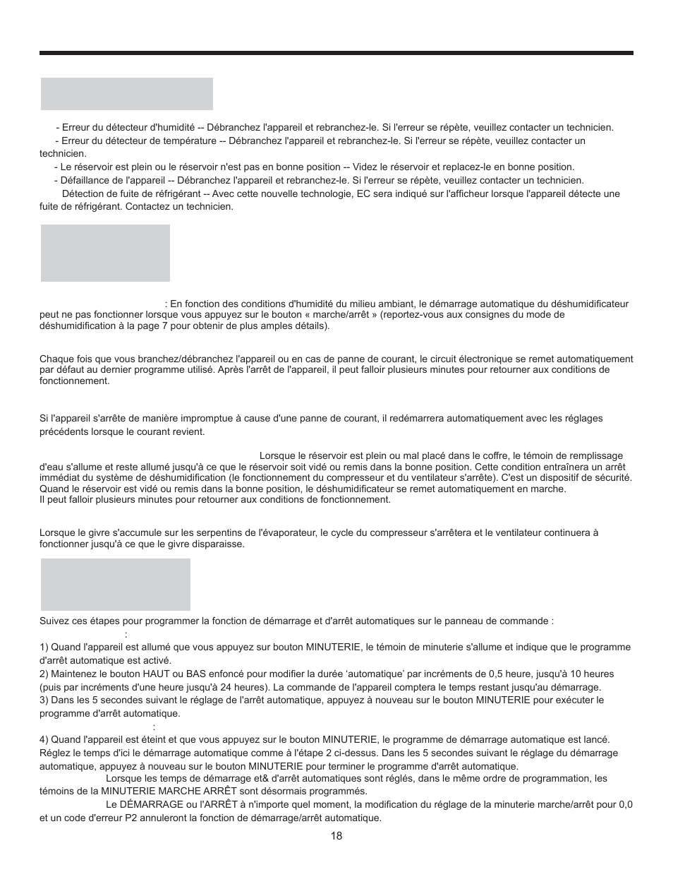 Consignes d'utilisation, Codes d'erreur, Fonctions de témoin | Minuterie fonctions | Danby DDR30B1GB User Manual | Page 20 / 39