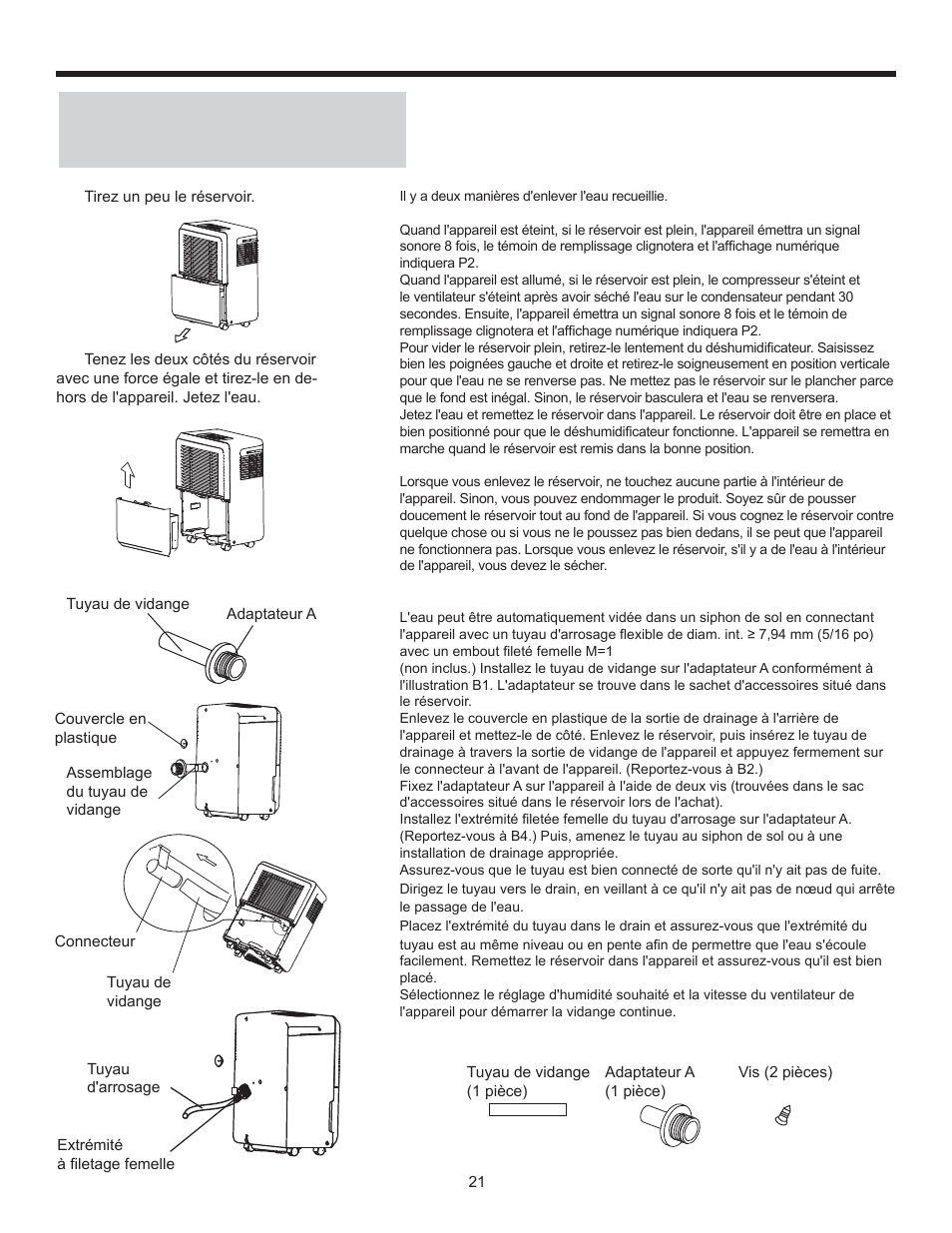 Consignes d'utilisation, Enlèvement de l'eau recueillie | Danby DDR30B1GB User Manual | Page 23 / 39