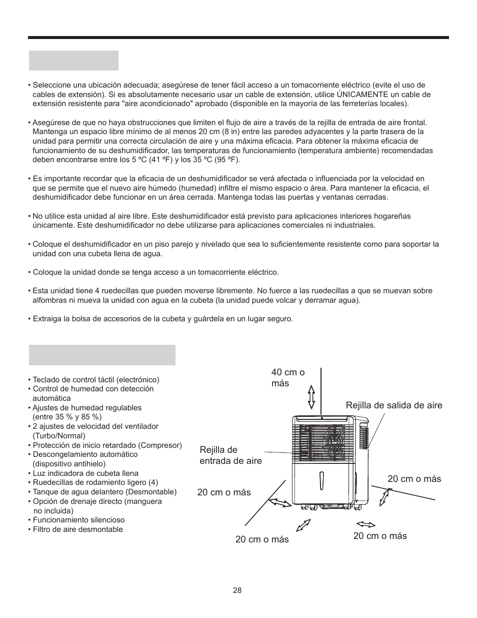 Instrucciones de instalación, Ubicación, Características | Danby DDR30B1GB User Manual | Page 30 / 39