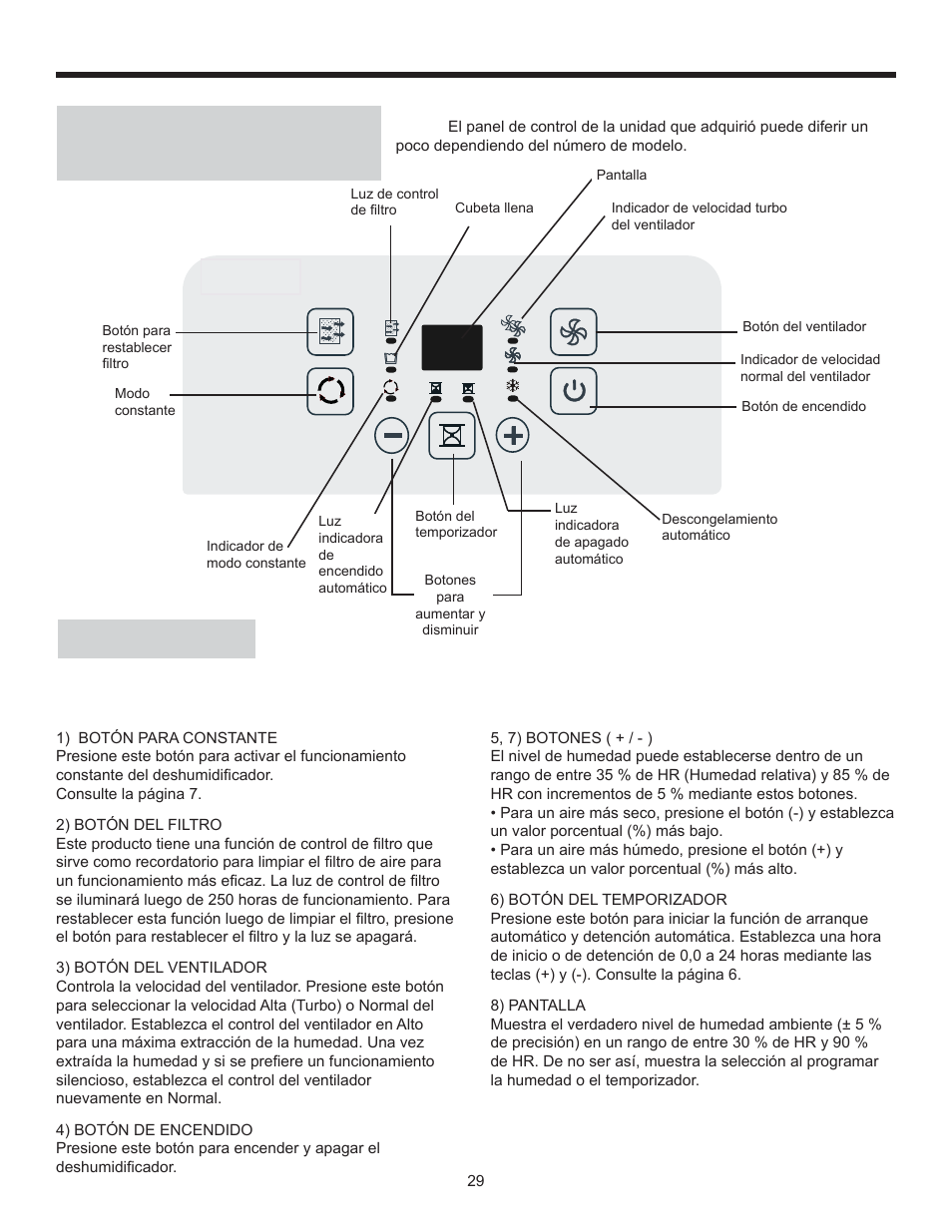 Instrucciones de funcionamiento, Instrucciones del panel de control, Controles | Danby DDR30B1GB User Manual | Page 31 / 39