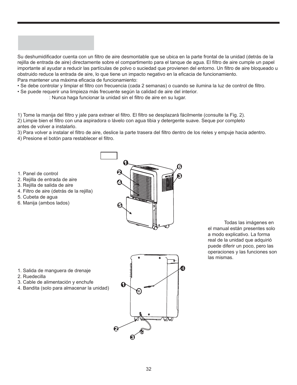 Instrucciones de funcionamiento, Filtro de aire | Danby DDR30B1GB User Manual | Page 34 / 39