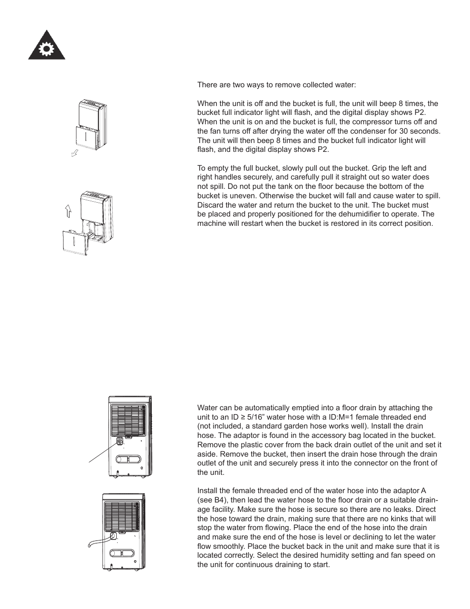 Operating instructions, Removing collected water | Danby DDR45B3WP User Manual | Page 13 / 48