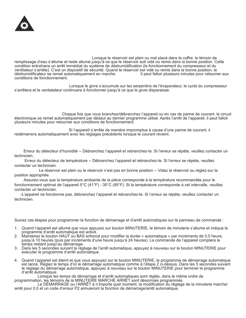 Consignes d’utilisation, Minuterie fonctions, Fonctions de témoin | Codes d’erreur | Danby DDR45B3WP User Manual | Page 23 / 48