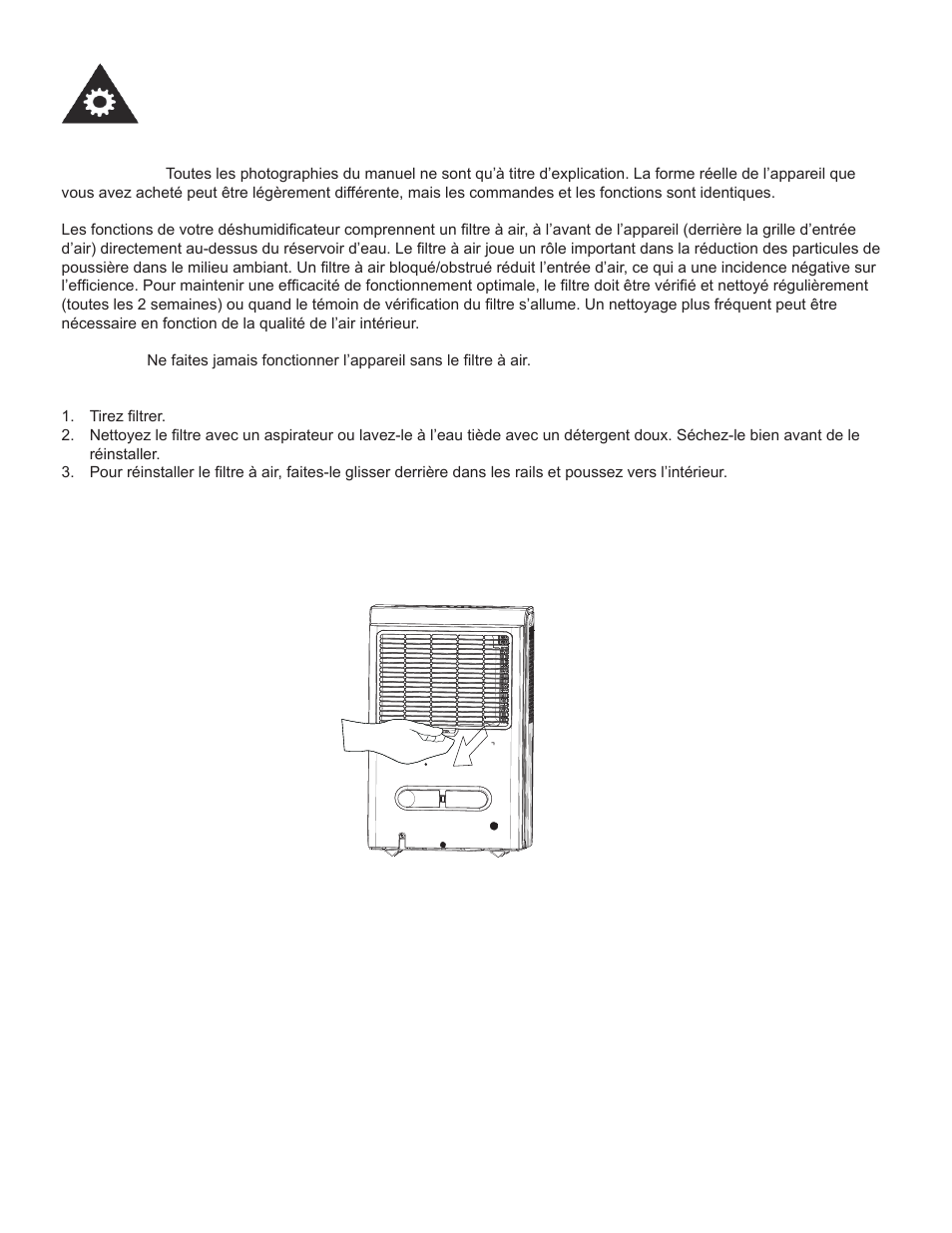 Consignes d’utilisation, Filtre à air | Danby DDR45B3WP User Manual | Page 25 / 48