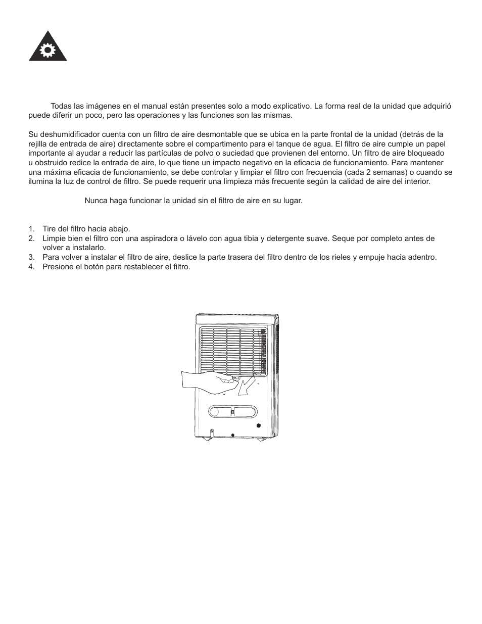 Instrucciones operadoras, Filtro de aire | Danby DDR45B3WP User Manual | Page 39 / 48