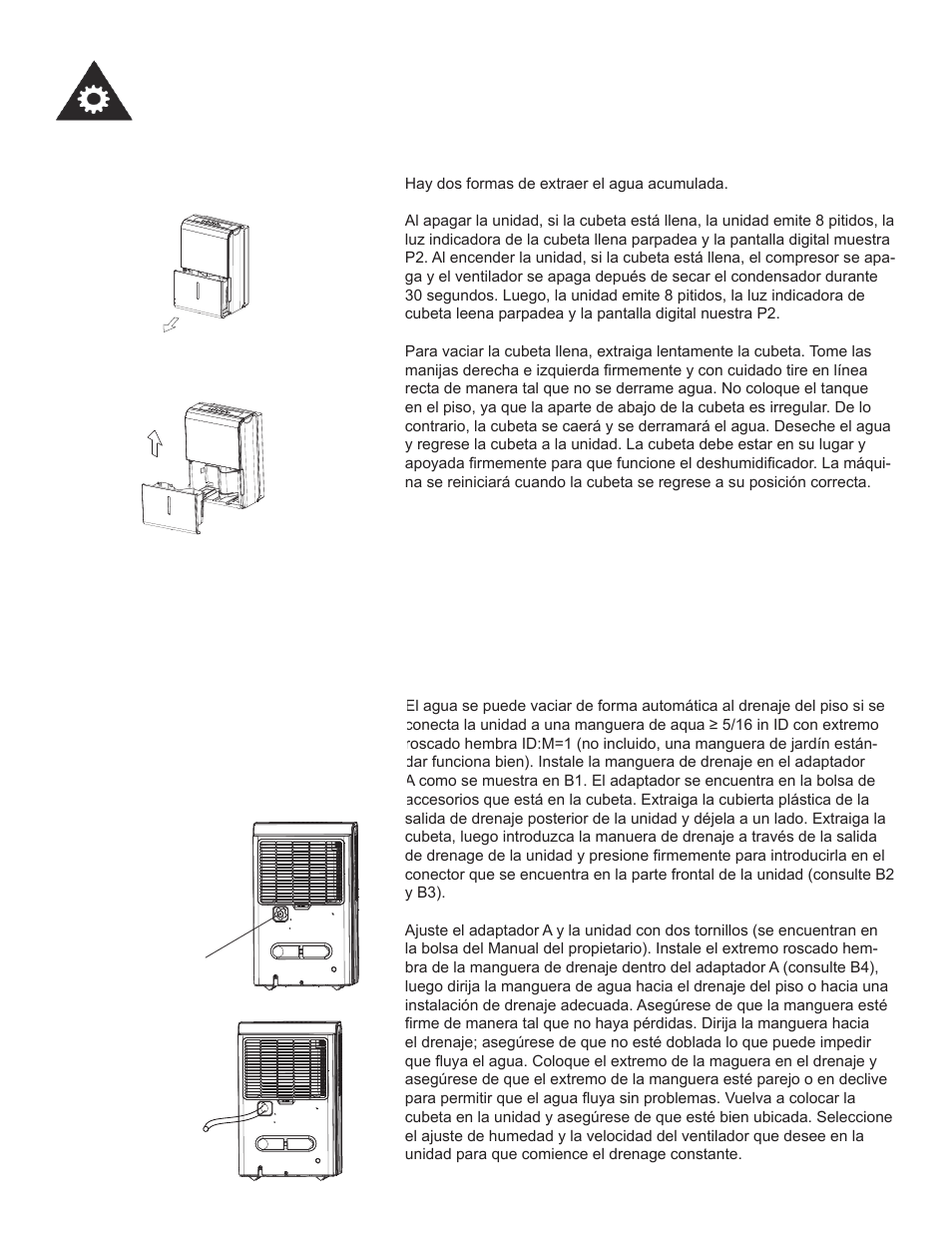 Instrucciones operadoras, Extracción del agua acumulada | Danby DDR45B3WP User Manual | Page 40 / 48