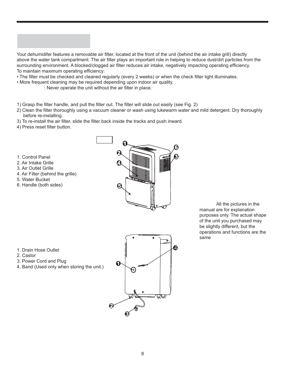 Operating instructions, Air filter | Danby DDR70B1CP User Manual | Page 10 / 39