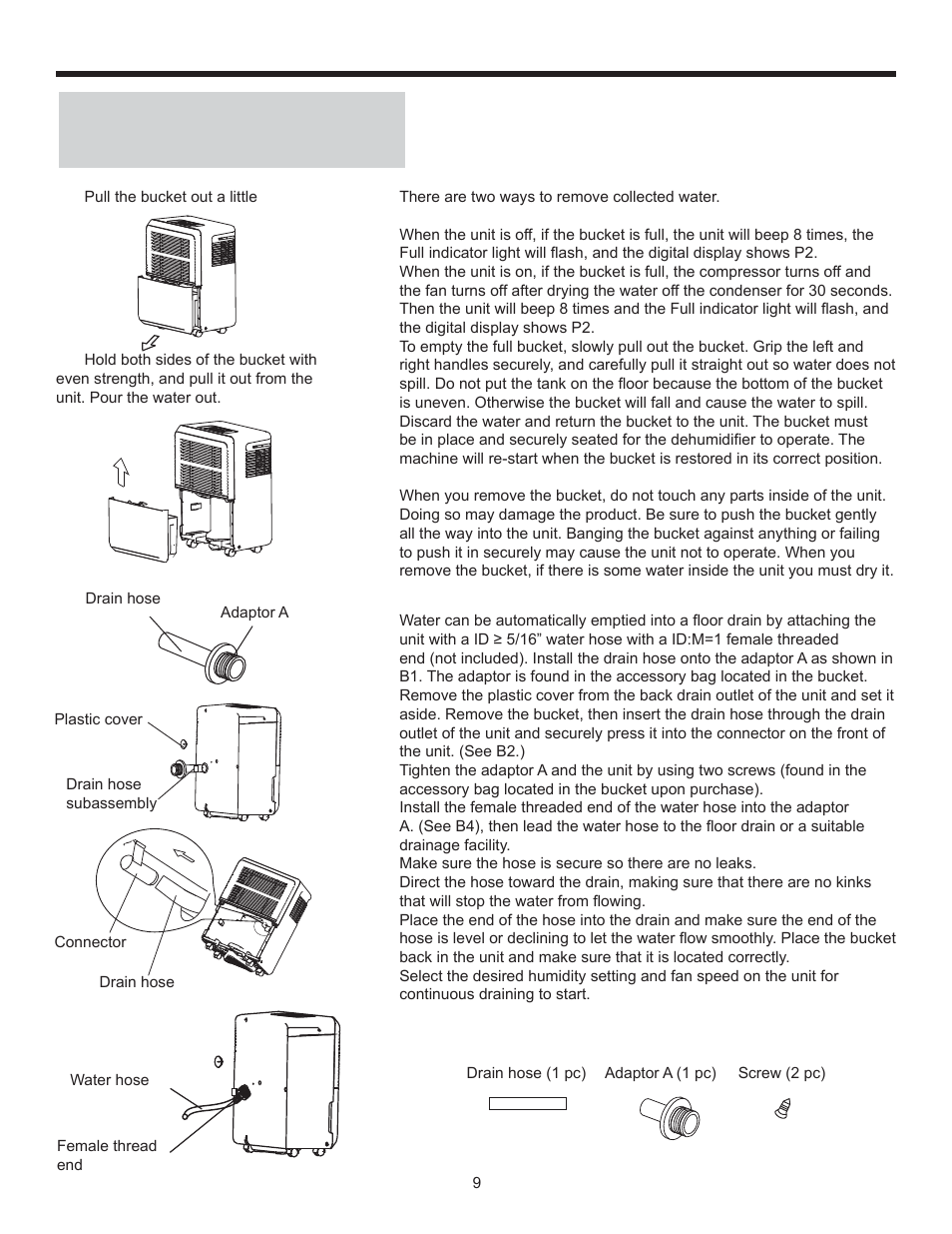 Operating instructions, Removing collected water | Danby DDR70B1CP User Manual | Page 11 / 39