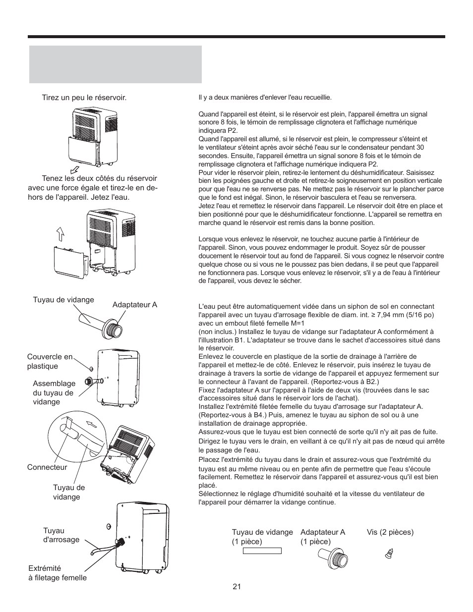 Consignes d'utilisation, Enlèvement de l'eau recueillie | Danby DDR70B1CP User Manual | Page 23 / 39