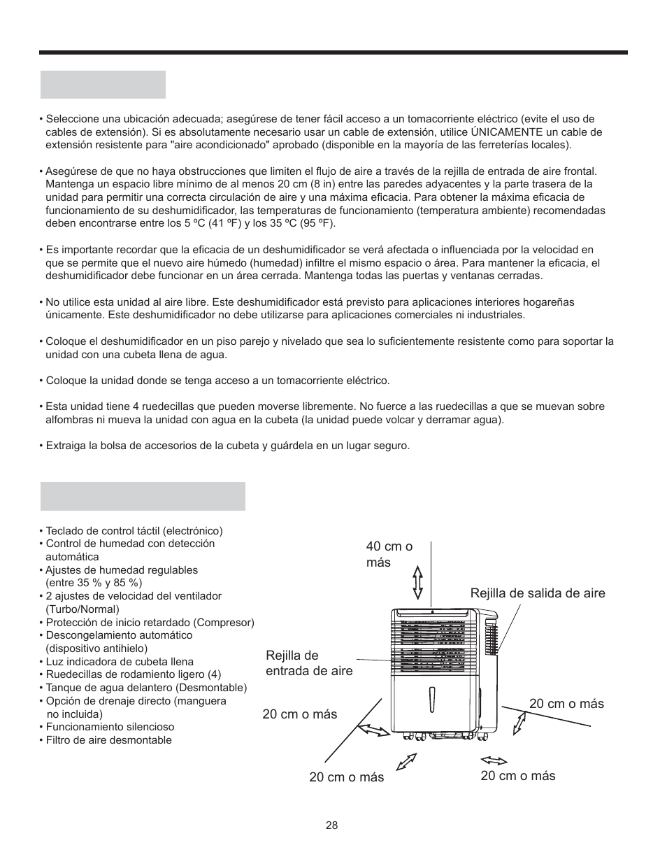 Instrucciones de instalación, Ubicación, Características | Danby DDR70B1CP User Manual | Page 30 / 39