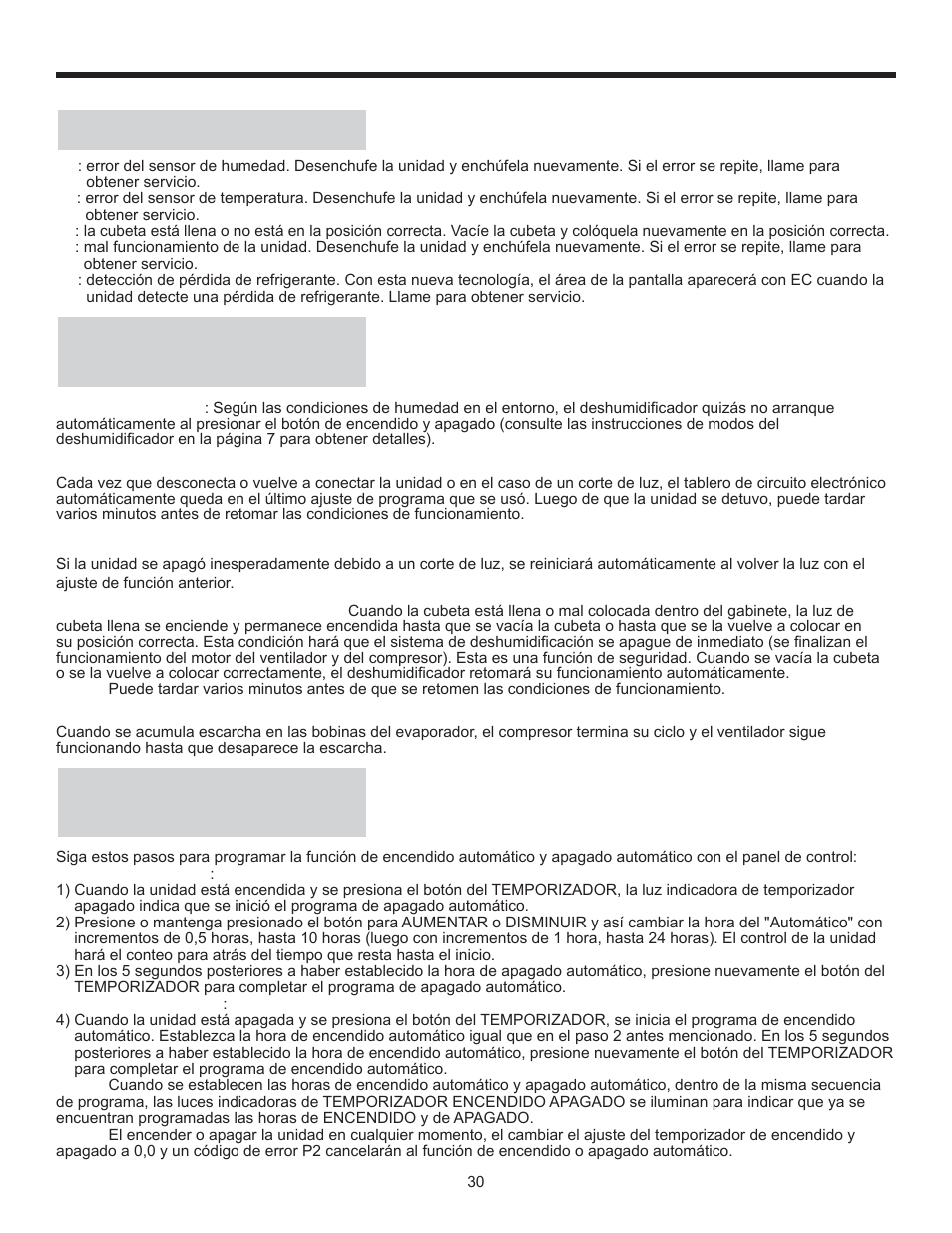 Instrucciones de funcionamiento, Códigos de error, Funciones de la luz indicadora | Funciones del temporizador | Danby DDR70B1CP User Manual | Page 32 / 39