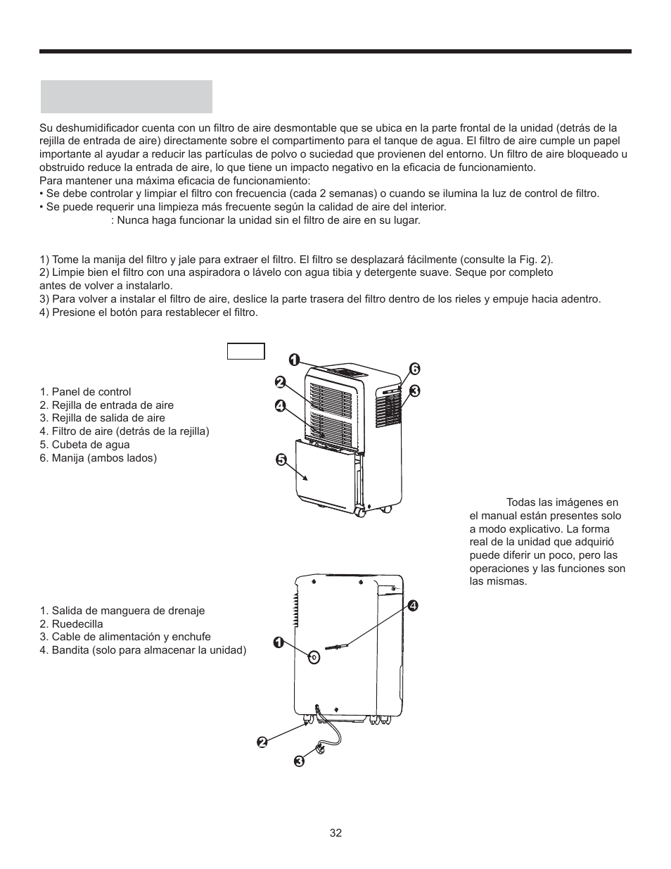 Instrucciones de funcionamiento, Filtro de aire | Danby DDR70B1CP User Manual | Page 34 / 39