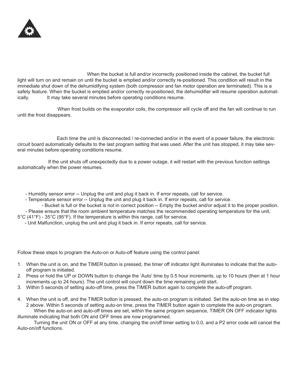 Operating instructions, Timer functions, Indicator light functions | Error codes | Danby DDR60B3WP User Manual | Page 10 / 48