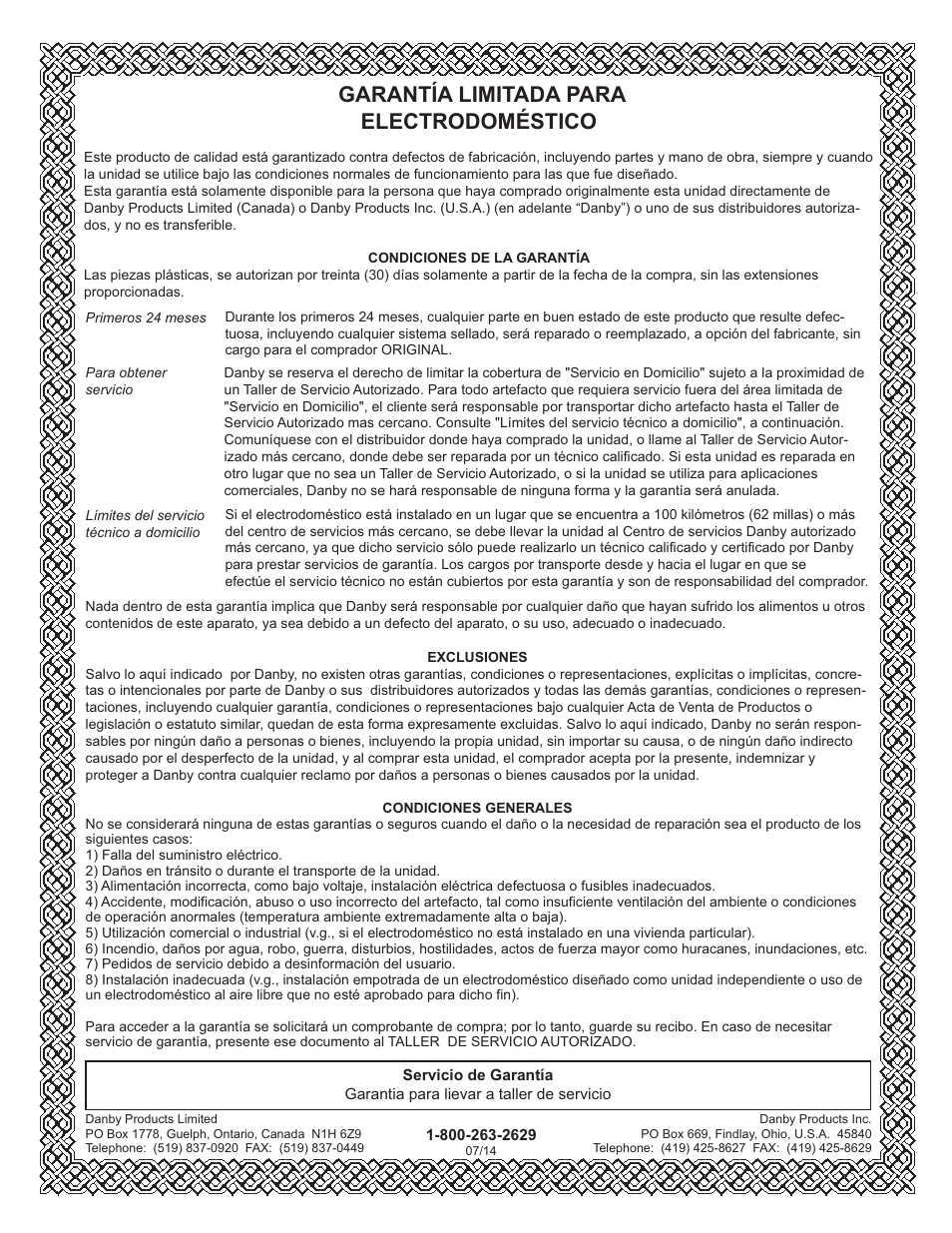 Limited in-home appliance warranty, Garantía limitada para electrodoméstico | Danby DDR60B3WP User Manual | Page 45 / 48