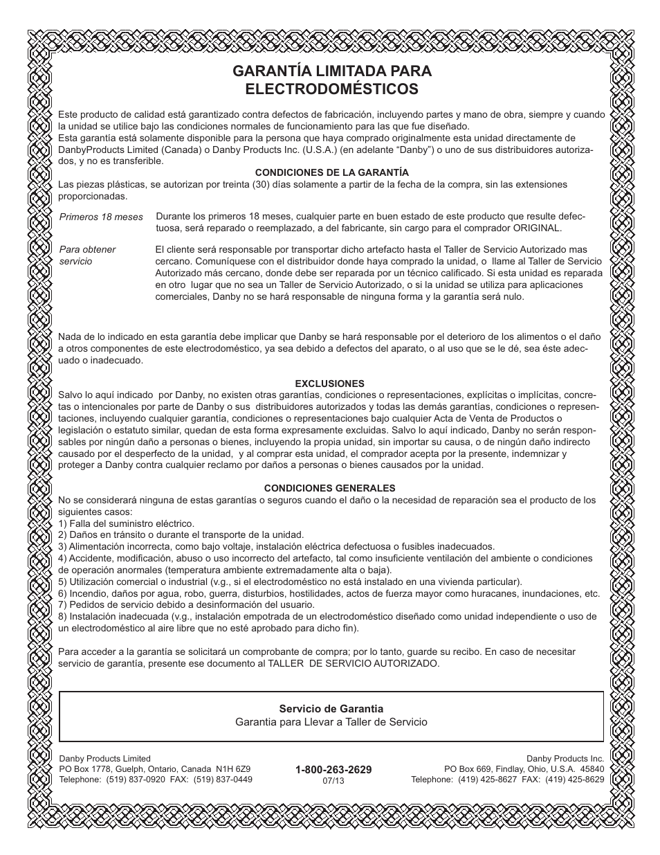 Limited in-home appliance warranty, Garantía limitada para electrodomésticos | Danby DAR017A2BDD User Manual | Page 26 / 27