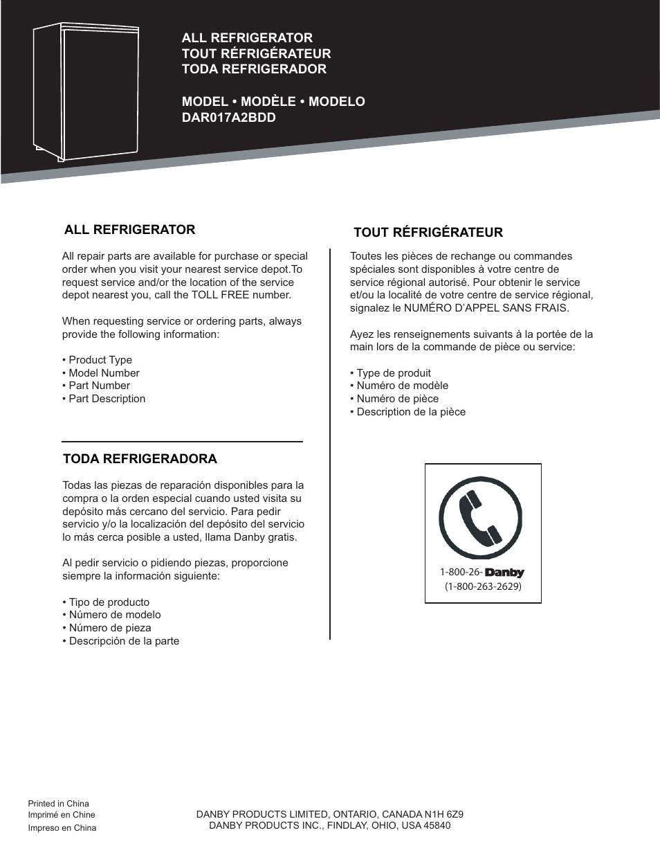 Danby DAR017A2BDD User Manual | Page 27 / 27