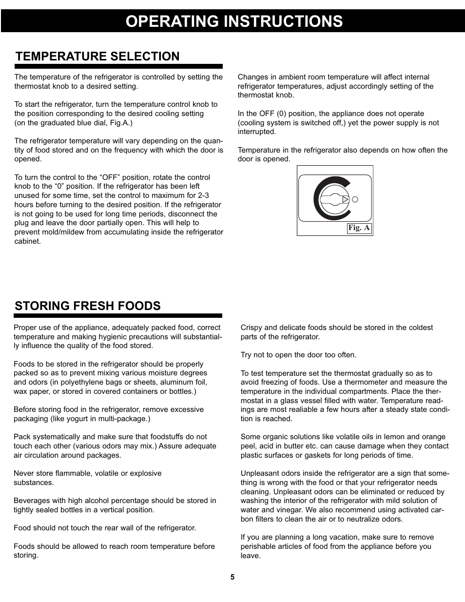 Operating instructions, Storing fresh foods, Temperature selection | Danby DAR017A2BDD User Manual | Page 7 / 27