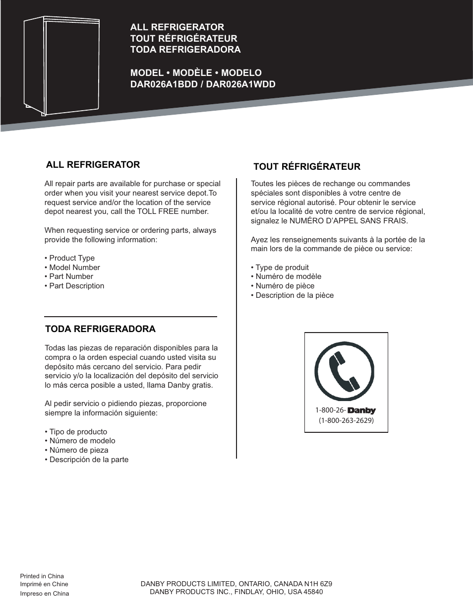 Danby DAR026AWDD User Manual | Page 27 / 27