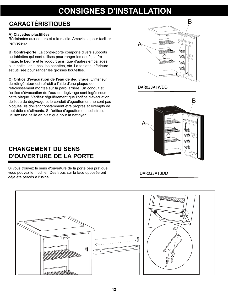 Consignes d’installation | Danby DAR033A1WDD User Manual | Page 14 / 27
