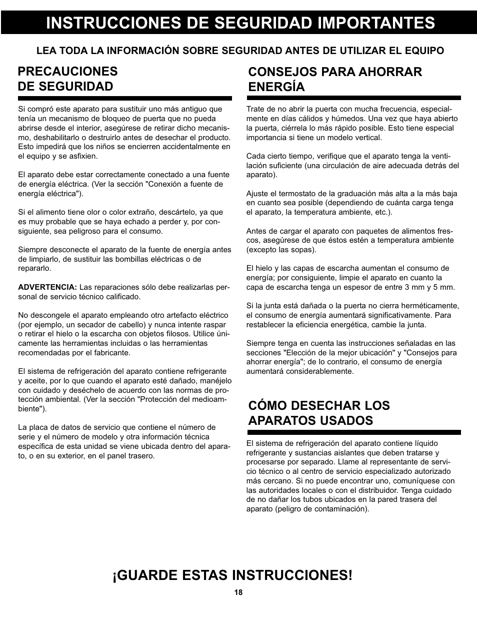 Instrucciones de seguridad importantes, Guarde estas instrucciones, Cómo desechar los aparatos usados | Precauciones de seguridad, Consejos para ahorrar energía | Danby DAR033A1WDD User Manual | Page 20 / 27