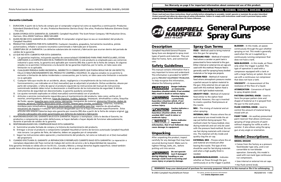 Campbell Hausfeld DH4200 User Manual | 12 pages