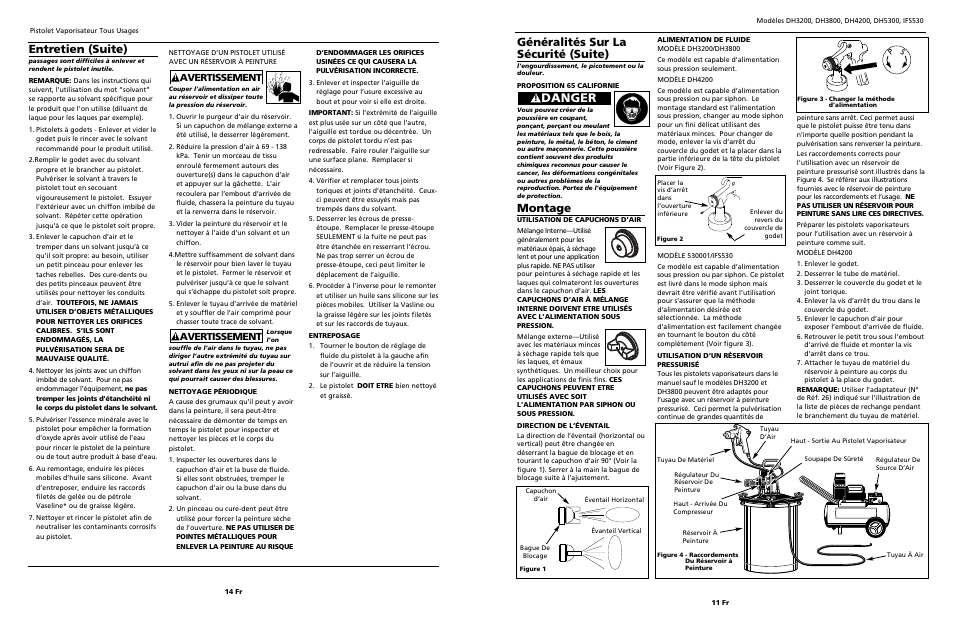 Danger, Entretien (suite), Généralités sur la sécurité (suite) | Montage, Avertissement | Campbell Hausfeld DH4200 User Manual | Page 11 / 12