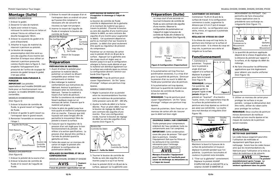 Incorrect, Avis, Préparation (suite) | Fonctionnement, Entretien, Préparation, Montage (suite) | Campbell Hausfeld DH4200 User Manual | Page 12 / 12