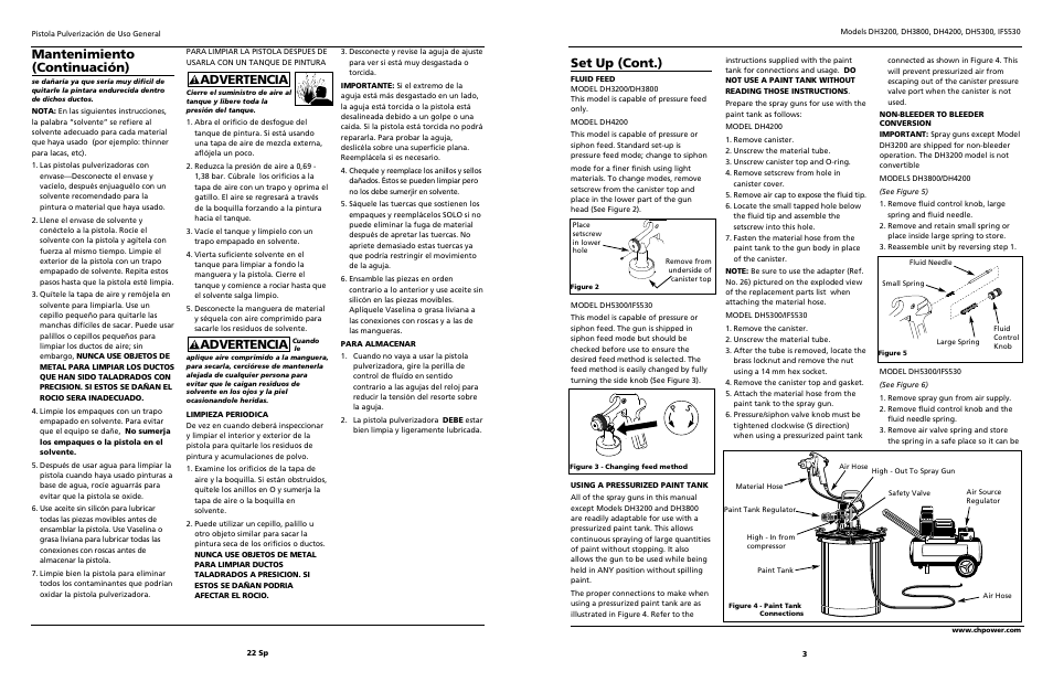 Mantenimiento (continuación), Advertencia, Set up (cont.) | Campbell Hausfeld DH4200 User Manual | Page 3 / 12