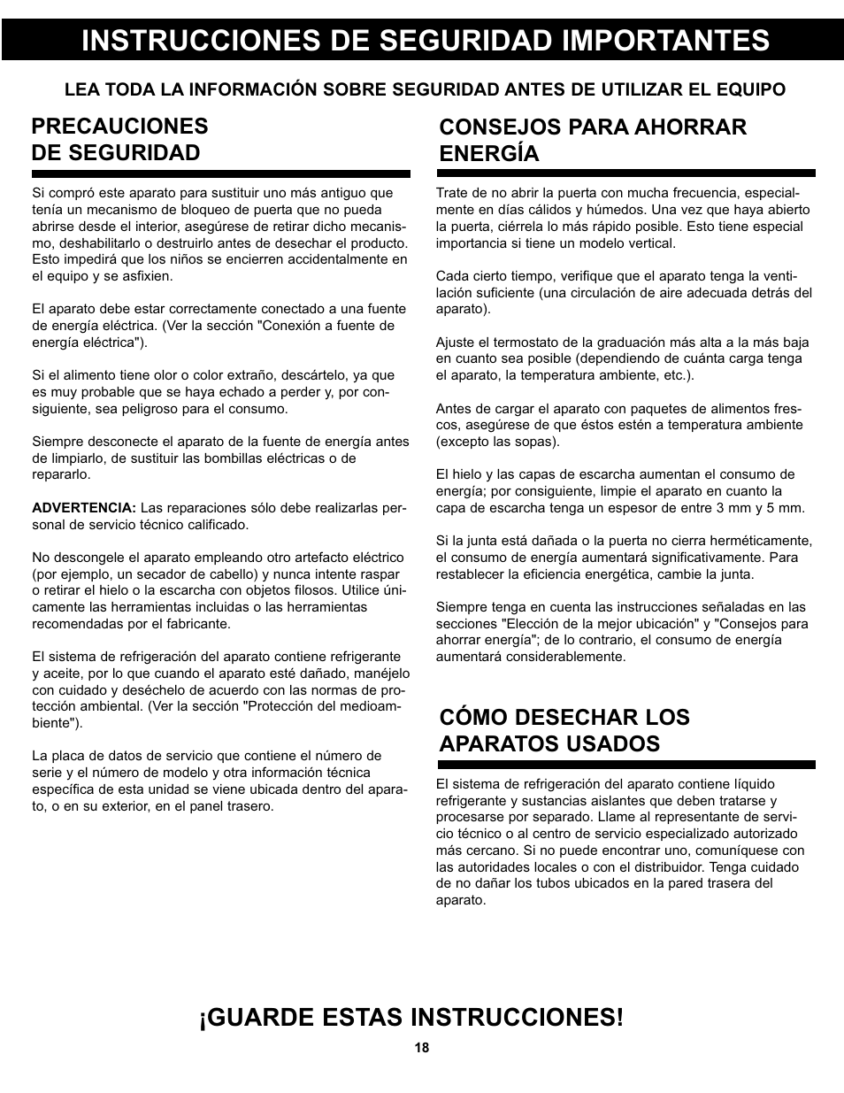 Instrucciones de seguridad importantes, Guarde estas instrucciones, Cómo desechar los aparatos usados | Precauciones de seguridad, Consejos para ahorrar energía | Danby DAR044A4BSLDD User Manual | Page 20 / 27