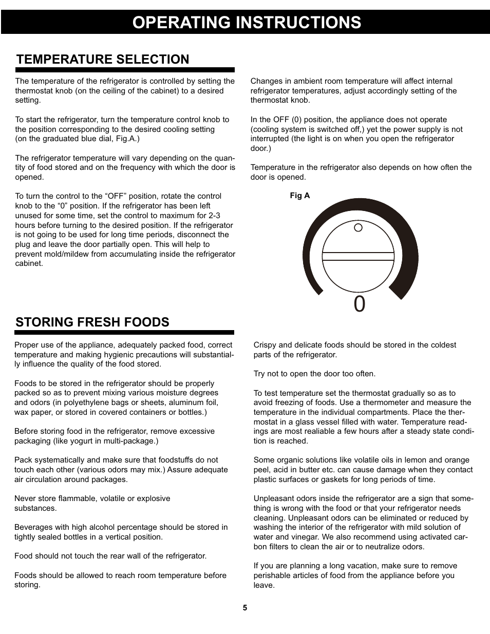 Operating instructions, Storing fresh foods, Temperature selection | Danby DAR044A4BSLDD User Manual | Page 7 / 27