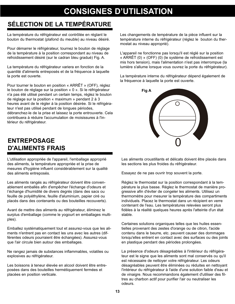 Consignes d’utilisation, Entreposage d'aliments frais, Sélection de la température | Danby DAR044A4BDD User Manual | Page 15 / 27