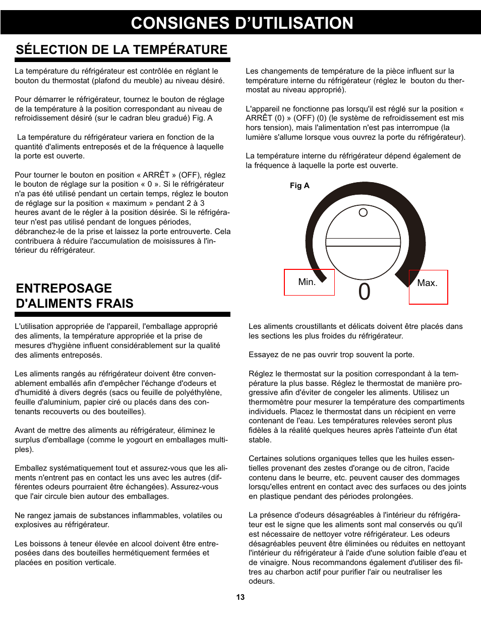 Consignes d’utilisation, Entreposage d'aliments frais, Sélection de la température | Danby DAR044A5BSLDD User Manual | Page 15 / 27