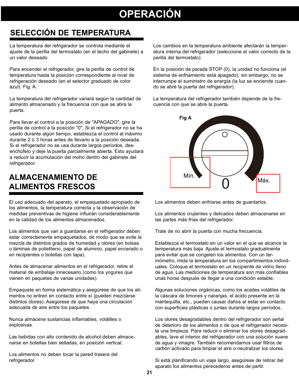 Operación, Almacenamiento de alimentos frescos, Selección de temperatura | Danby DAR044A5BSLDD User Manual | Page 23 / 27