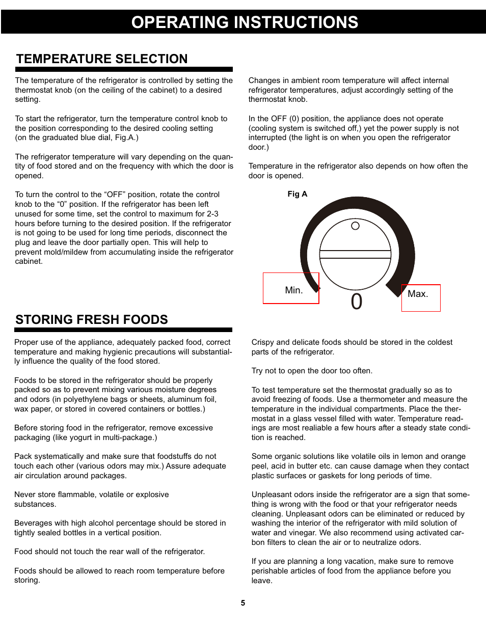 Operating instructions, Storing fresh foods, Temperature selection | Danby DAR044A5BSLDD User Manual | Page 7 / 27