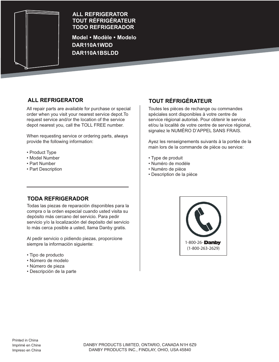 Danby DAR110A1WDD User Manual | Page 18 / 18