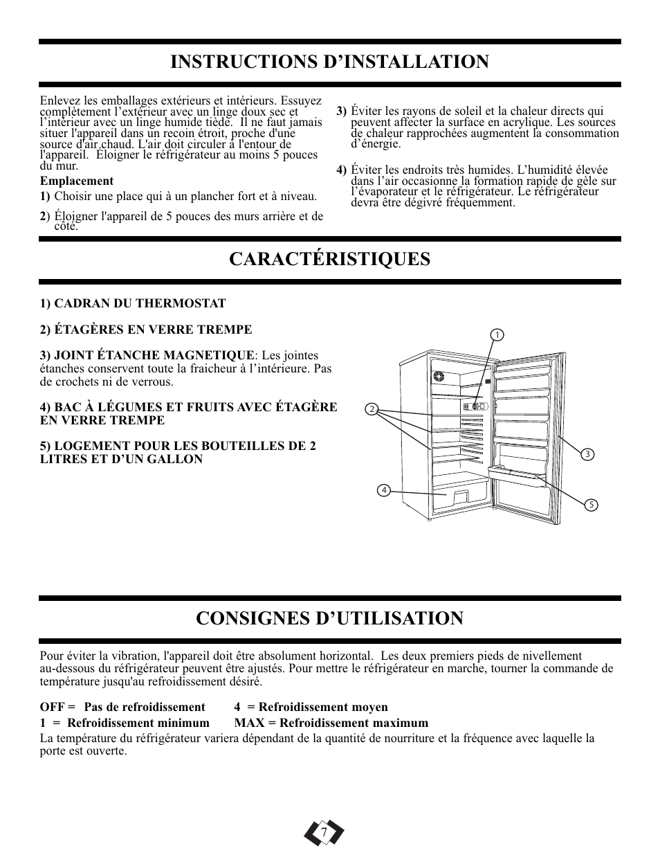 Instructions d’installation, Caractéristiques, Consignes d’utilisation | Danby DAR110A1WDD User Manual | Page 9 / 18