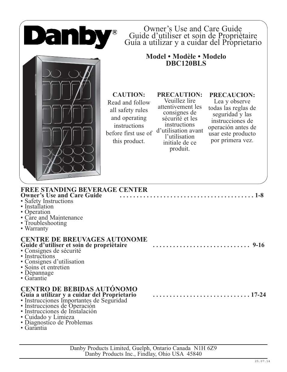 Danby DBC120BLS User Manual | 26 pages