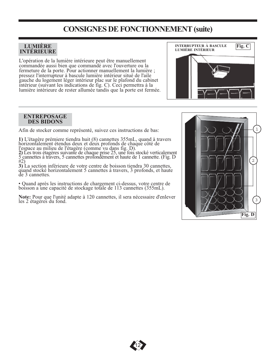 Consignes de fonctionnement (suite) | Danby DBC120BLS User Manual | Page 13 / 26