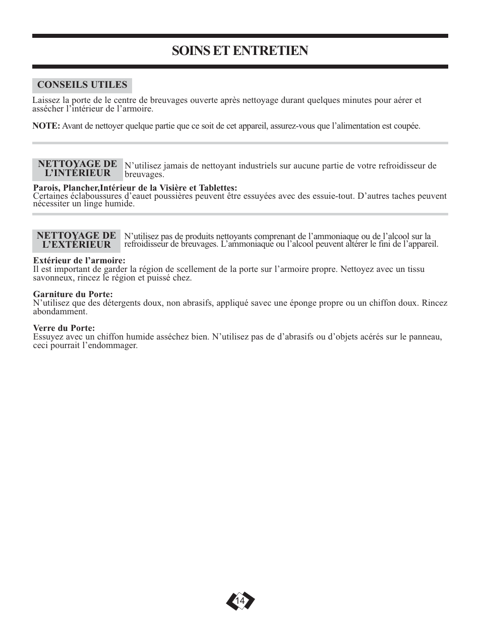 Soins et entretien | Danby DBC120BLS User Manual | Page 15 / 26