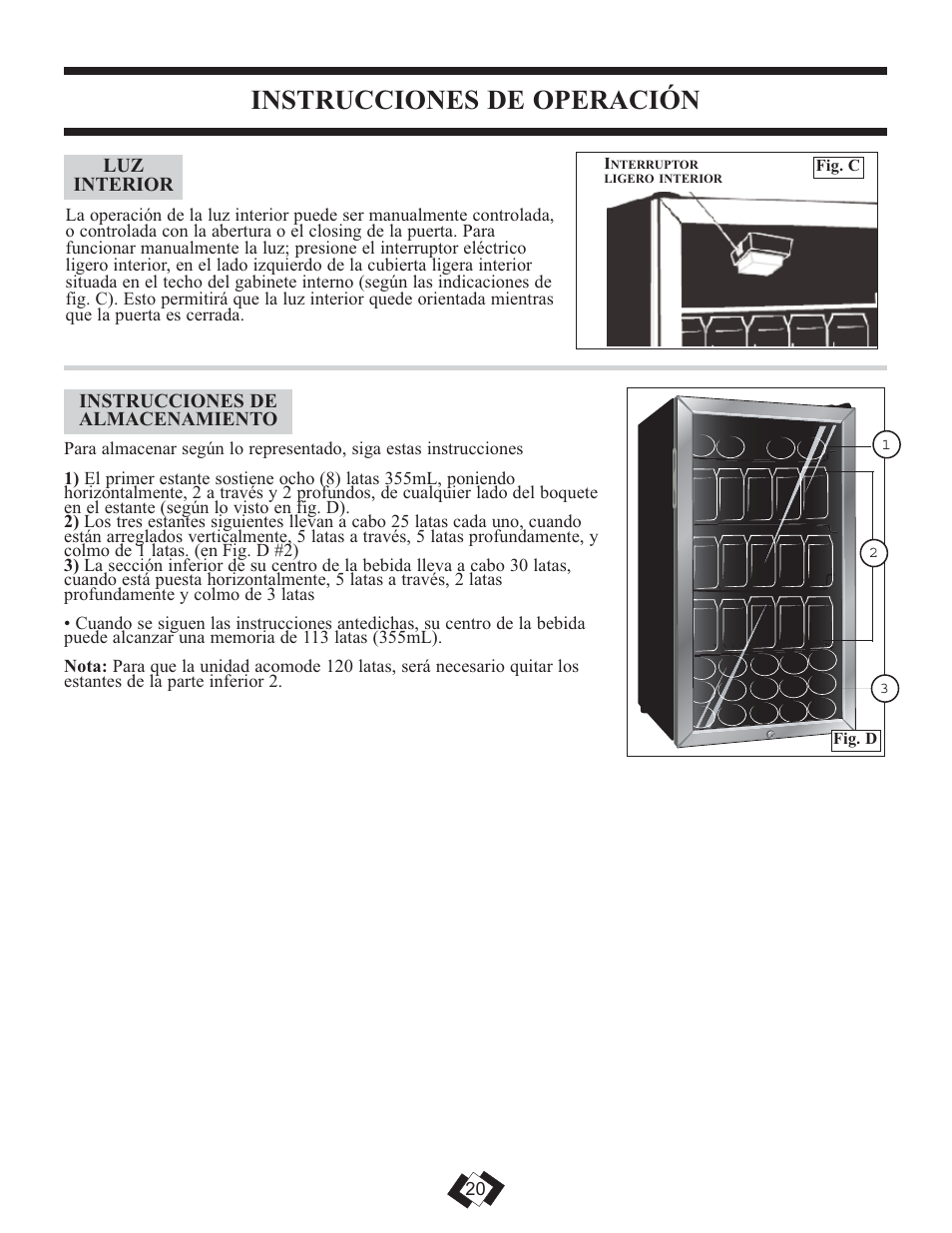 Instrucciones de operación | Danby DBC120BLS User Manual | Page 21 / 26