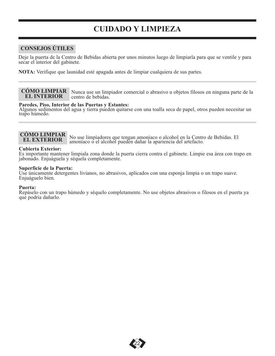 Cuidado y limpieza | Danby DBC120BLS User Manual | Page 23 / 26