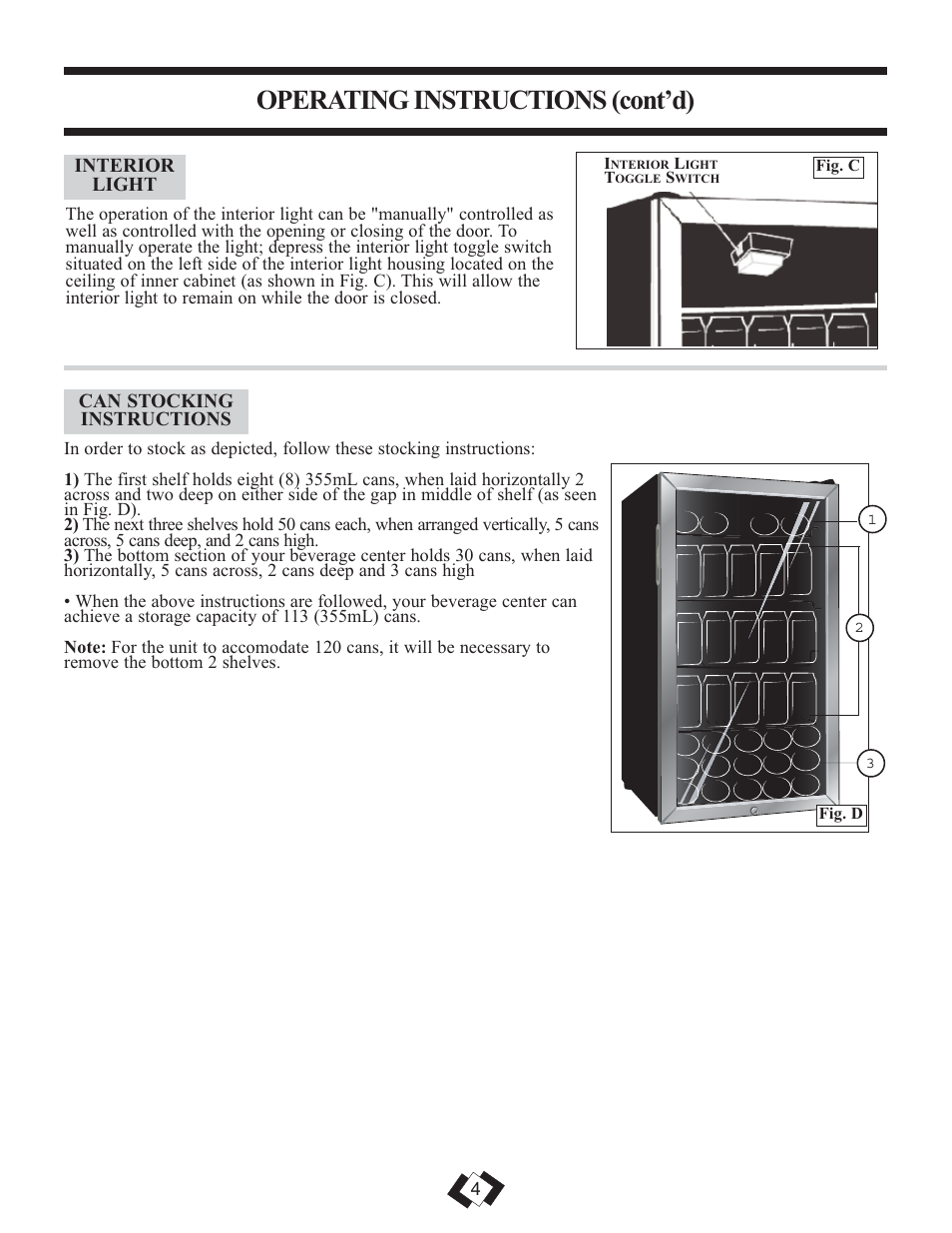 Operating instructions (cont’d) | Danby DBC120BLS User Manual | Page 5 / 26
