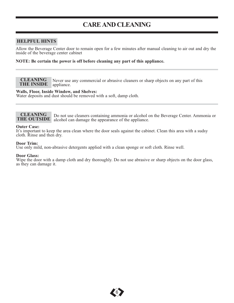 Care and cleaning | Danby DBC120BLS User Manual | Page 7 / 26
