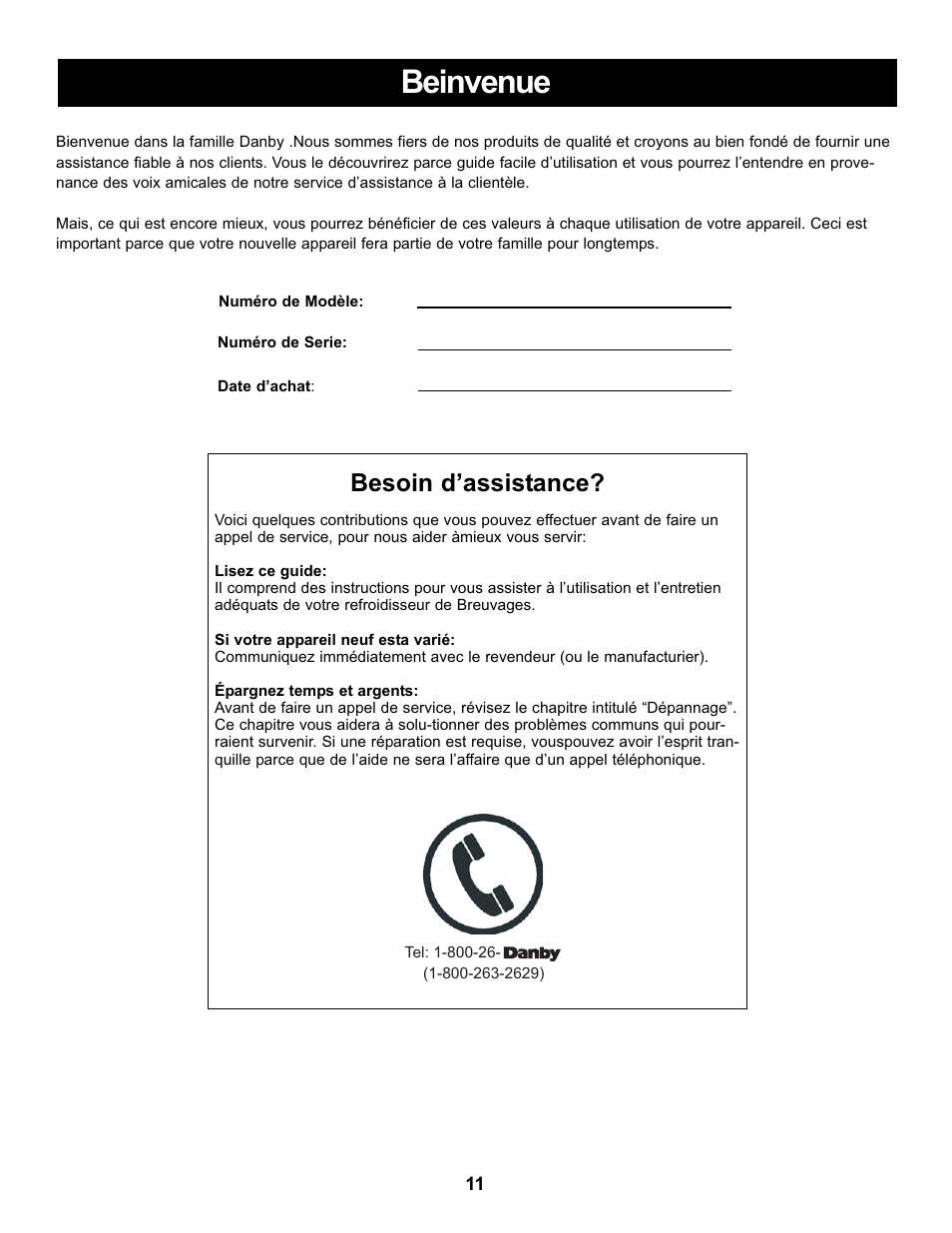 Beinvenue, Besoin d’assistance | Danby DBC434A1BSSDD User Manual | Page 13 / 33