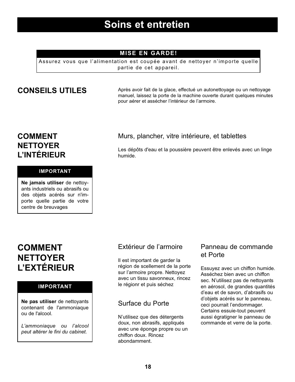 Soins et entretien, Comment nettoyer l’extérieur, Conseils utiles | Comment nettoyer l’intérieur | Danby DBC434A1BSSDD User Manual | Page 20 / 33