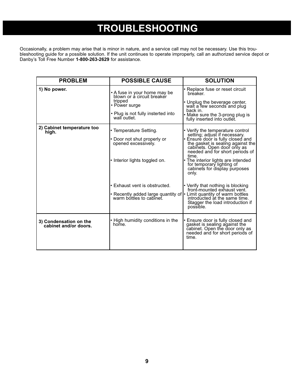 Troubleshooting | Danby DBC93BLSDD User Manual | Page 10 / 30