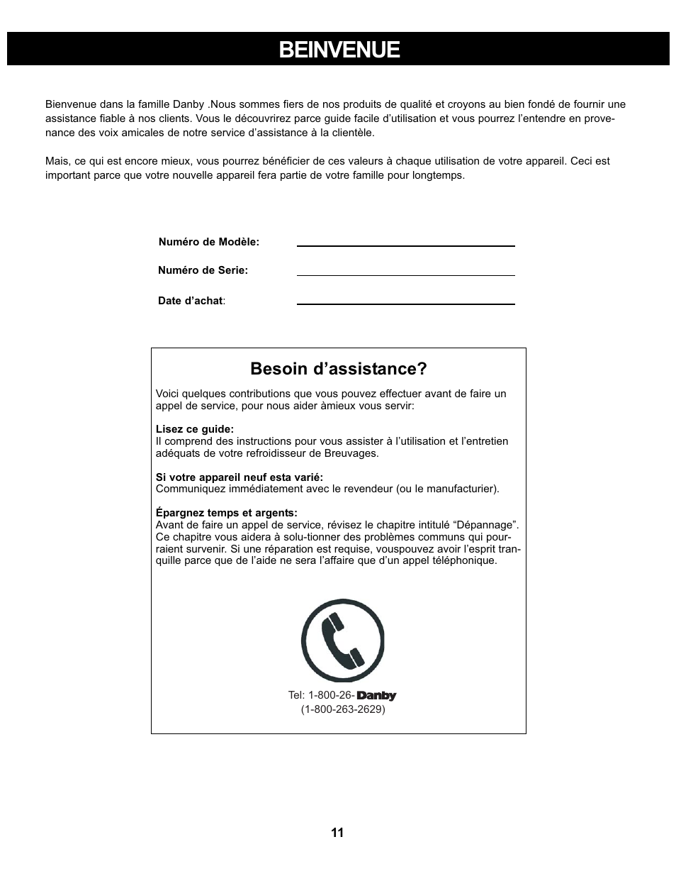 Beinvenue, Besoin d’assistance | Danby DBC93BLSDD User Manual | Page 12 / 30
